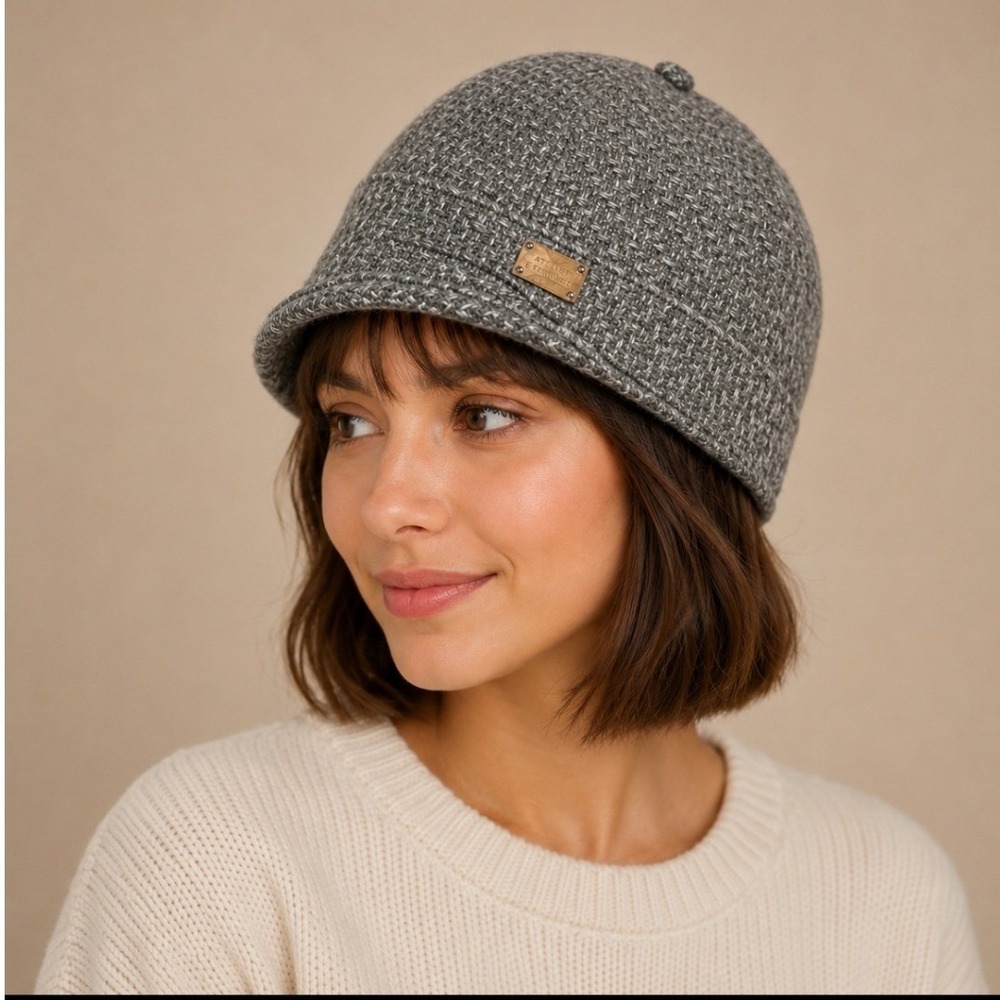 Armani Exchange Womens Grey Wool Blend Tweed Newsboy Cap Hat XS/S Baker Boys